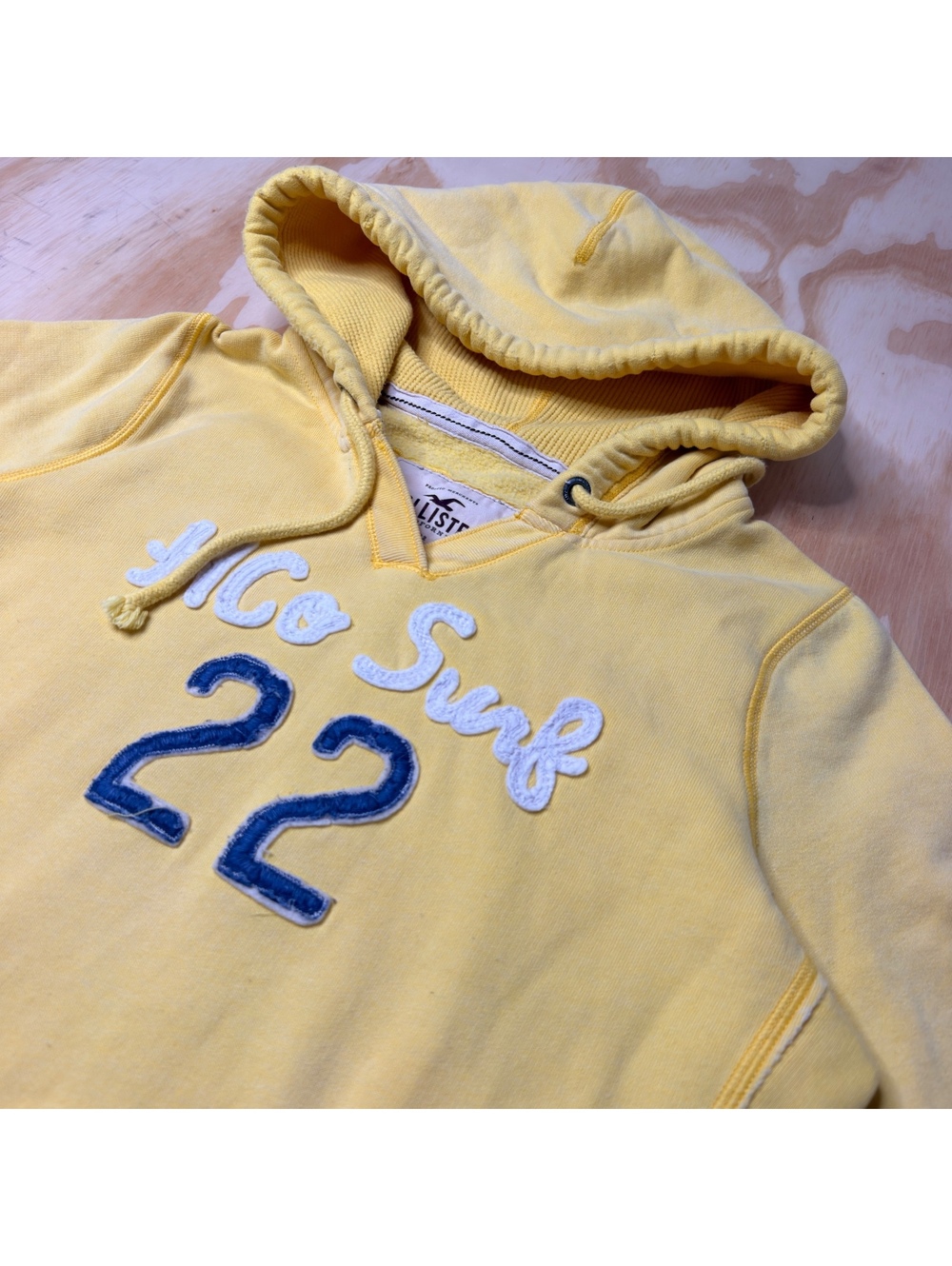 Y2K Hollister Surf Yellow Fleece Embroidered Hoodie Size L